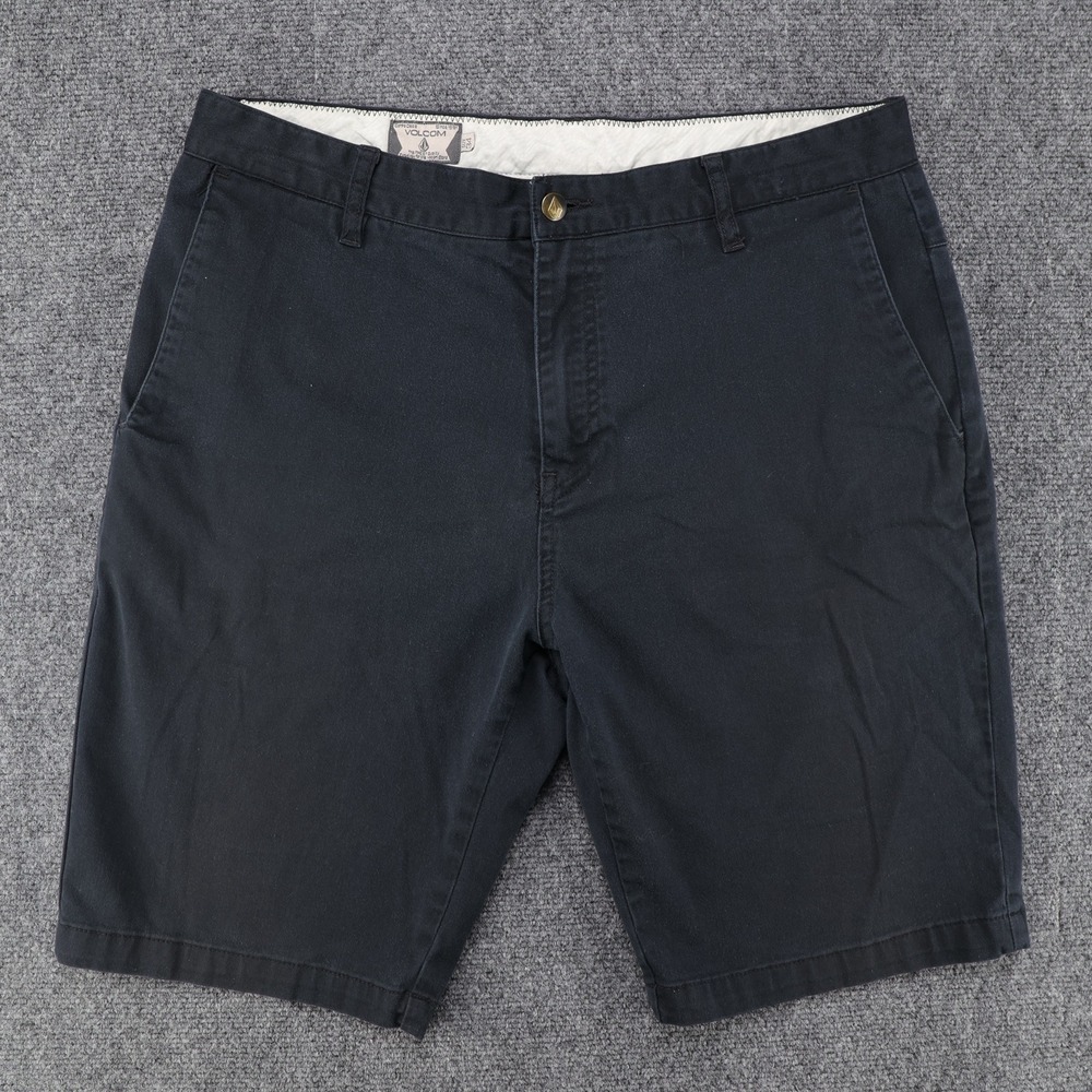 Volcom Mens Size 34 Black Chino Shorts Skater Surf Casual Stretch Cotton Blend